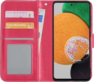 Hoesje - Met Pasjeshouder - Geschikt voor Samsung Galaxy A52s 5G - Luxe Bookcase Portemonee - Flip Case - Kunstleer Book Case - Flipcase - Book Cover - Walletcase - Portemonneehoes - Donkerroze