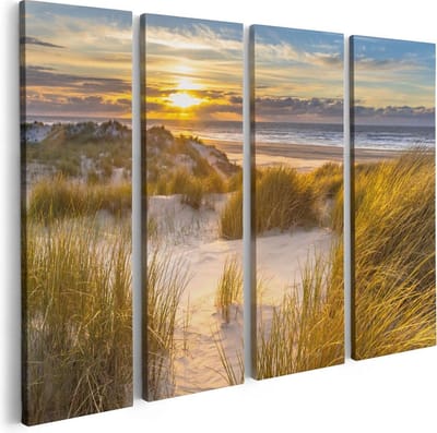 Artaza Canvas Schilderij Vierluik Strand En Duinen Tijdens Zonsondergang - 80x60 - Foto Op Canvas - Canvas Print