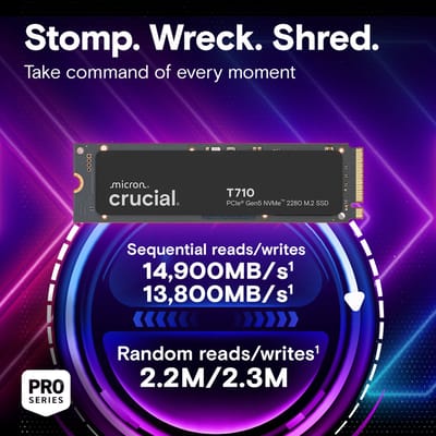 Crucial T710 | 1TB NVMe SSD | M.2 | Gen5 | 14.500MB/s Lezen | 12.700MB/s Schrijven