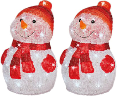Kerstverlichting Led figuren voor buiten sneeuwpop 25 x 25 x 35 cm met 40 lampjes helder wit - Set van 2x stuks - Verlichte figuren - sneeuwpoppen