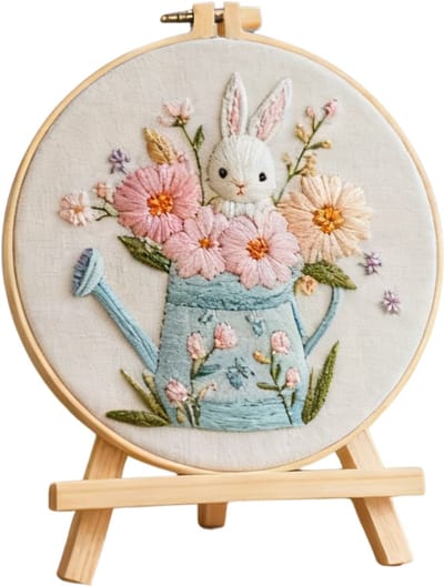 Untamed - PREMIUM Borduurpakket voor volwassenen – DIY decoratie – Creatieve borduurset – Borduren - Bloemen - Dieren - Bunny Bloom