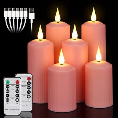 Set van 6 oplaadbare LED-kaarsen met afstandsbediening - Vlamloze waterdichte kaarsen voor buiten - Inclusief 6/8 uur timer - Roze