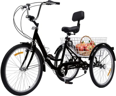 Driewieler voor volwassenen - Inklapbare driewieler - Comfortabel transport - Met boodschappenmand - 24 inch wielen - Zwart