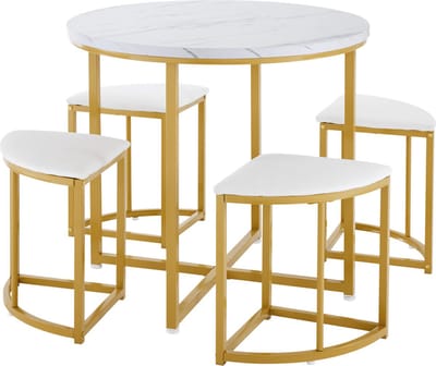 Gotagee eettafelset tafel en stoelenset (5-delige set) ronde eettafel met 4 stoelen