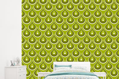 Behang - Fotobehang Patronen - Retro - Regen - Druppel - Groen - Breedte 245 cm x hoogte 220 cm
