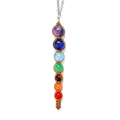 Bixorp Gems Chakra Ketting met 7 Verschillende Soorten Edelstenen Kralen - Zilverkleurig met Opaliet Hanger- Spirituele Kralenketting