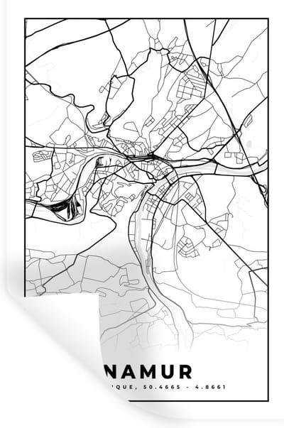 Muurstickers - Sticker Folie - België – Namur – Stadskaart – Kaart – Zwart Wit – Plattegrond - 20x30 cm - Plakfolie - Muurstickers Kinderkamer - Zelfklevend Behang - Zelfklevend behangpapier - Stickerfolie