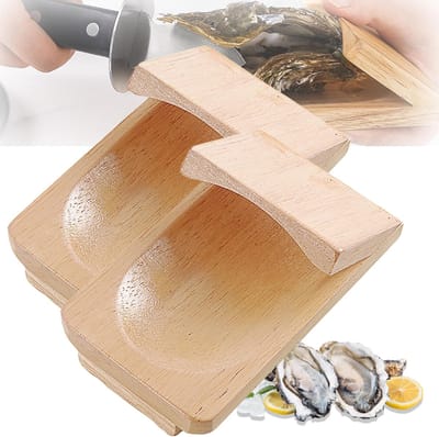 Oesterklem - 8×13cm houten klem - Oesterklembeschermer - Houten standaard - Oesterklem - Oesterklemgereedschap - Geschikt voor keuken, thuis, buiten, barbecue, kamperen - 2 stuks