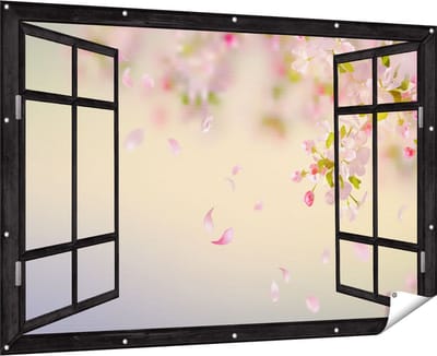 Gards Tuinposter Doorkijk Appelbloesem - Bloemen - 180x120 cm - Tuindoek - Tuindecoratie - Wanddecoratie buiten - Tuinschilderij