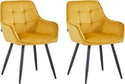 Colenis® - Oriana Eetkamerstoel - Set Van 2 - Okergeel - Fluweel - Velvet - Industrieel - Met armleuning - Stoel