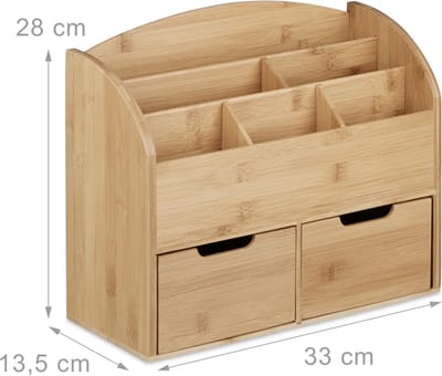 Famanu – Bamboe bureau organizer met brievenbak – 6 vakken + 2 lades – natuurlijke houtnerf – 28x33x