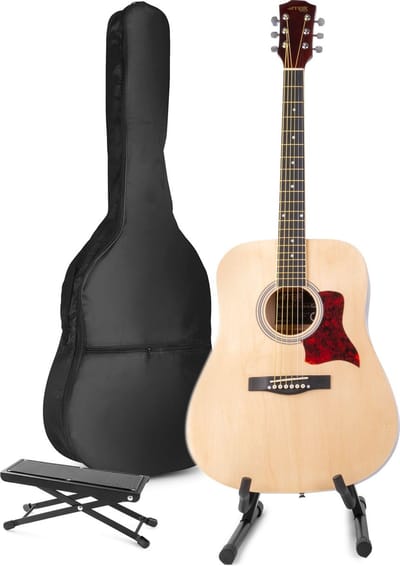 Akoestische gitaar voor beginners - MAX SoloJam Western gitaar 4/4 - Incl. gitaar standaard, voetsteun, gitaar stemapparaat, gitaartas en 2x plectrum - Hout