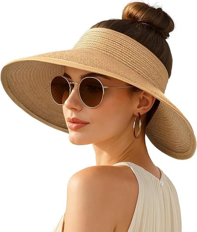 Ulisem - Dames Zonneklep Strohoed - Opvouwbare Zonnehoed Met Brede Rand En UV Bescherming - Verstelbare Visor Voor Strand Tuin En Vakantie