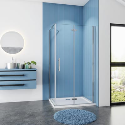 Serie Poppy - Douchecabine Vierkant - 80x80 Vouwdeur en Vaste Wand - Chroom - 6mm Helder Veiligheidsglas - Antikalk