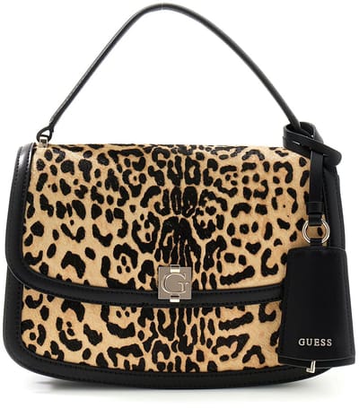 GUESS Leren schoudertas handtas Audrey Convertible Xbody Flap Leopard veelkleurig
