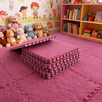 Zachte Interlocking Foam Mat voor Woonkamer - 12-delige Geheugenfoam Tapijt in Roze, Comfortabel en Duurzaam