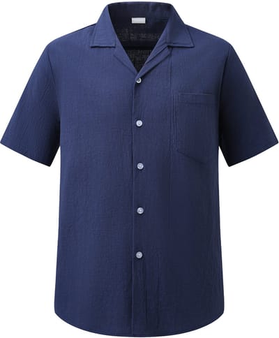 ALLTHEMEN Heren Casual Kort Overhemd - Retro Cuba Kraag - Regular Fit - S