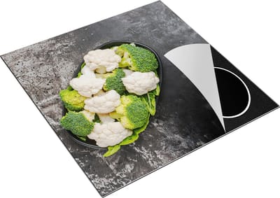 Chefcare Inductie Beschermer Bloemkool met Brocolli op Zwarte Marmer - 78x78 cm - Afdekplaat Inductie - Kookplaat Beschermer - Inductie Mat