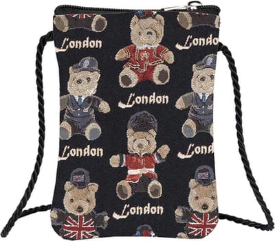 Schoudertas - Telefoontasje - London Bear - Londen - Beren - Beer - Zwarte achtergrond