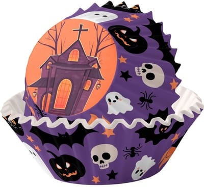 Dailygoods - 100 stuks Halloween muffinvormpjes, papier, paarse huismuffins bakvormen, papieren bakvormen, muffin, cupcakevormen, papier, hoezen, liners, wrappervormpjes voor bakken, dessert, party