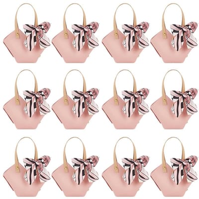 Dailygoods - CALFOVERA 12 verpakkingen cadeauzakjes van PU-leer met band, dozen voor snoep, roze, herbruikbare snoepverpakkingen, kegels voor bruiloften, doopfeesten, comp