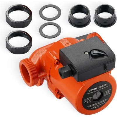 VEVOR LPS32-8S/180 gietijzeren circulatiepomp, 3/8 pk, 110 l/min, warmwatercirculatie, schroefdraadaansluiting, 3-snelhedenregeling, stille werking, voor thuisverwarmingssystemen, aan- en afvoeraansluitingen beide 2 inch