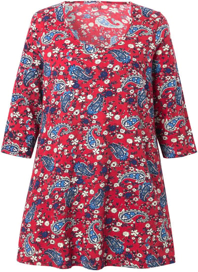Ulla Popken - Dames - Longshirt A-lijn ronde hals 3/4-mouwen - Marine - Maat 58+