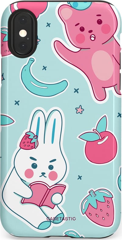 Casetastic hoesje geschikt voor Apple iPhone X / Apple iPhone XS - Dubbellaagse bescherming - Fruitige vriendjes - Fashion Case - Mintgroen Lichtgrijs Lichtroze Wit