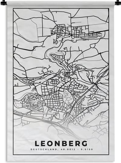 Wandkleed - Wanddoek - Leonberg - Plattegrond - Kaart - Stadskaart - 120x180 cm - Wandtapijt