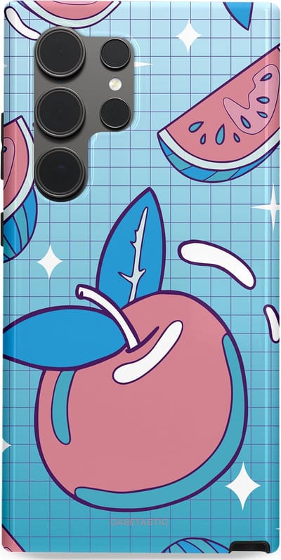 Casetastic Hoesje Geschikt voor Samsung S24 Ultra - Stijlvolle Beschermende Duo-layer Case - Fruitige appel ruitjes