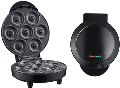 Mini-donut, wafel- en cakemaker - bakmachine voor thuis met 7 vakjes, ideaal voor ontbijt, snacks, desserts en meer.