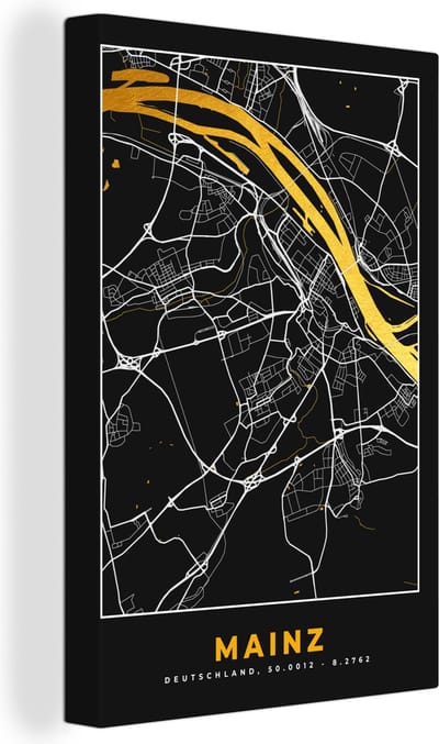 Canvas Schilderij Mainz - Stadskaart - Plattegrond - Kaart - Duitsland - Goud - 20x30 cm - Wanddecoratie