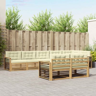 vidaXL - Buiten - bank - set - 8 - st - Wit - en - crèmekleurig - Polyester