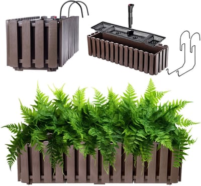 KADAX Bloembak, balkonpot in 2 maten en 4 kleuren, bloempot in lattenlook, plantenbak in landelijke stijl, plantenbak met rubberen kurken, 60 cm, bruin