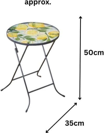 Ronde glazen salontafel met handgeschilderd citroenontwerp - Opvouwbare bistrotafel voor binnen en buiten