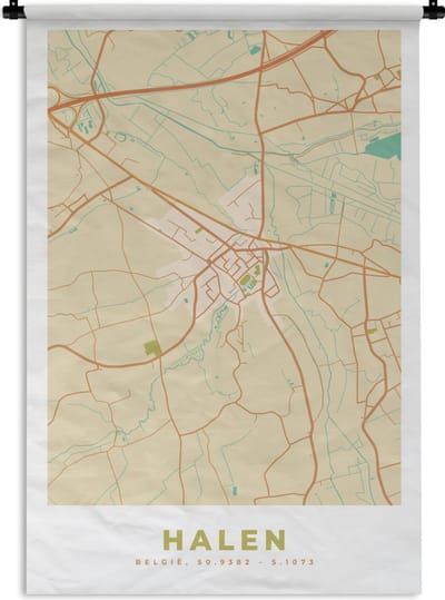 Wandkleed - Wanddoek - Retro - Halen - Stadskaart - Plattegrond - Kaart - 120x180 cm - Wandtapijt