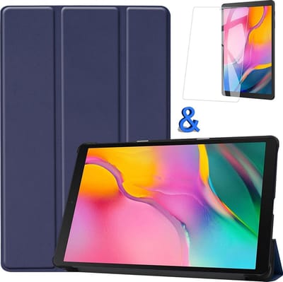 Hoesje - Geschikt voor Samsung Galaxy Tab A 10.1 (2019) - Met Screenprotector - Hardcover Book Case - Trifold Bookcase Hoes - Hard Cover - Tablethoes - Donkerblauw
