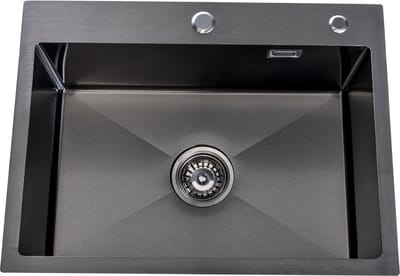 Lendo Online Spoelbak voor keuken met kraangat 590x440x200mm (59x44x20cm) Zwart - Antraciet RVS - Roestvrij staal - Wasbak met waterafvoersysteem - Gootsteen + bevestigingshaken Binnenmaat: 54x35cm