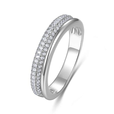 9NB-1675-50 - New Bling - Zilveren Ring met Bovenste Rij Stenen - Zilverkleurig - Maat 50