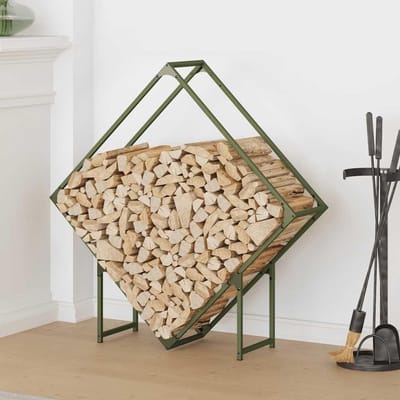 Brandhoutrek - Houtopslag - Haardhout bewaren - Koudgewalst staal - 100 x 25 x 100 cm - Olijfgroen