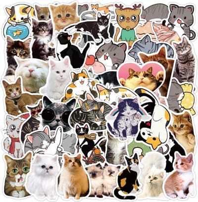 New Age Devi - Katten-Stickers 50 Stuks Grappige Dieren-Stickers Kat-Poes-Kitten-Humor Laptop-Stickers Stickers-Kinderen-Volwassenen Bullet-Journal-Planner Stickers
