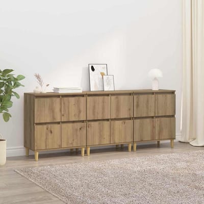 vidaXL - Dressoirs - 3 - st - Artisan - Eiken - 60 - x - 35 - x - 70 - cm - Bewerkt - hout