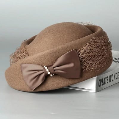 Chapeau Cloche en Laine Mélangée Australienne pour Femme Beret à Voilette avec Nœud Chapeau de Soirée Chapeau en Feutre Hiver Mode 56-58cm gray