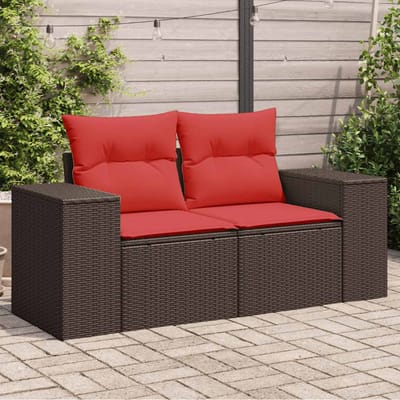 vidaXL - Tuinbank - met - kussens - 2-zits - poly - rattan - bruin