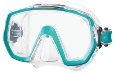 TUSA Freedom Elite – Premium snorkelmasker & duikbril met single lens, breed gezichtsveld en Freedom Technology – Transparant/Oceangroen – M1003 OG