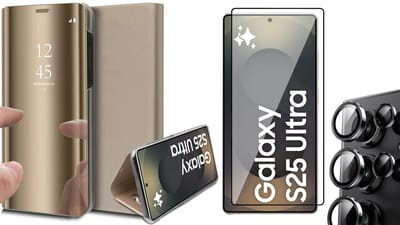Hoesje geschikt voor Samsung Galaxy S25 Ultra - Screenprotector Glas & Camera - Spiegel Book Case Goud