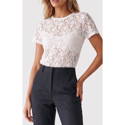 The Kooples Short-sleeved Stretch Lace Top Ecru Größe: 34 | Blusen Outlet | Damen | Braun