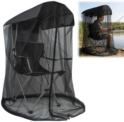 Klamboe voor Tuin- & Kampeerstoel – 160cm Hoog – Met Ritssluiting & Waterdicht Dak – Insectennet Zwart (Stoel Niet Inbegrepen)