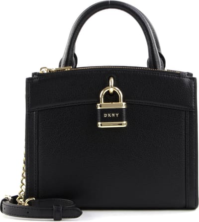 DKNY Leren Schoudertas Handtas Ella Satchel Bag Blk / Gold Zwart