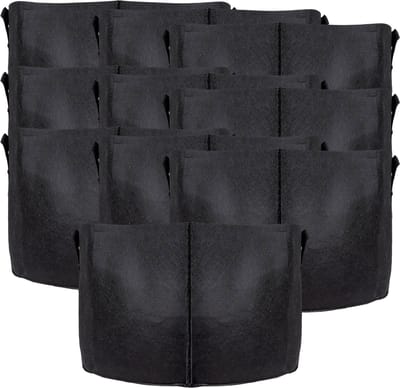 Intirilife 10x fleece plantzak in 56 liter - 15 gallon - 50 x 30 cm - Plantenbak van fleece met draaggrepen voor tuin, kas en nog veel meer. - Plantenbak plantzak